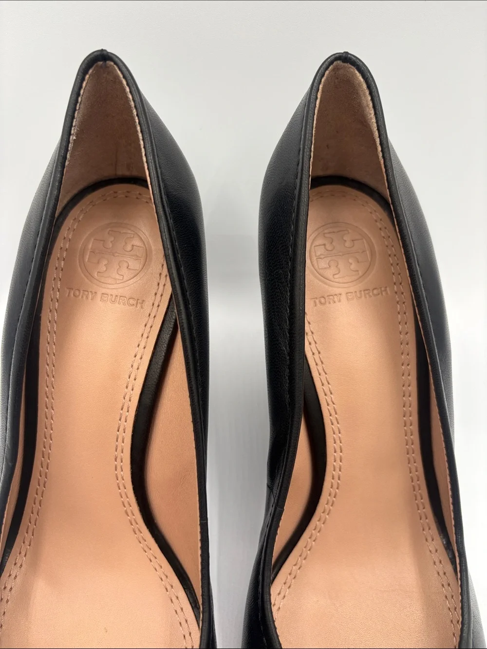 Tory Burch Black Leather Logo Wedges